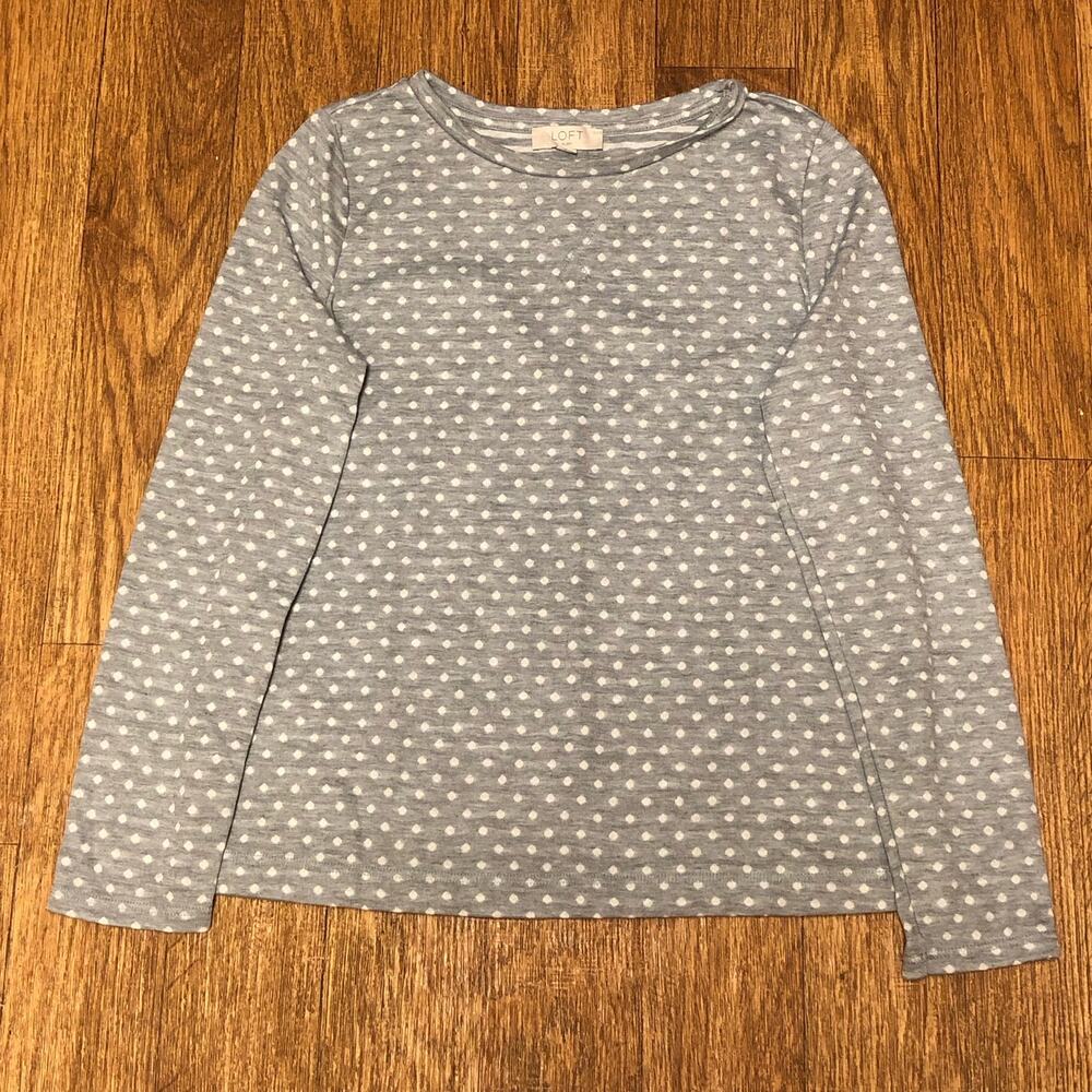 LOFT Sleep Light Gray White Polka Dot Polyester Sleep Sweatshirt Size Small
